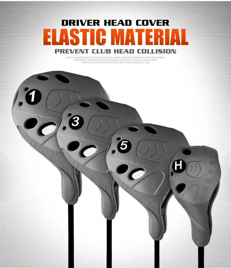 1 pcs Golf Club Head Cover 1/3/UT Full Set Of Wood Poles TPE Elastic Material Waterproof Washable