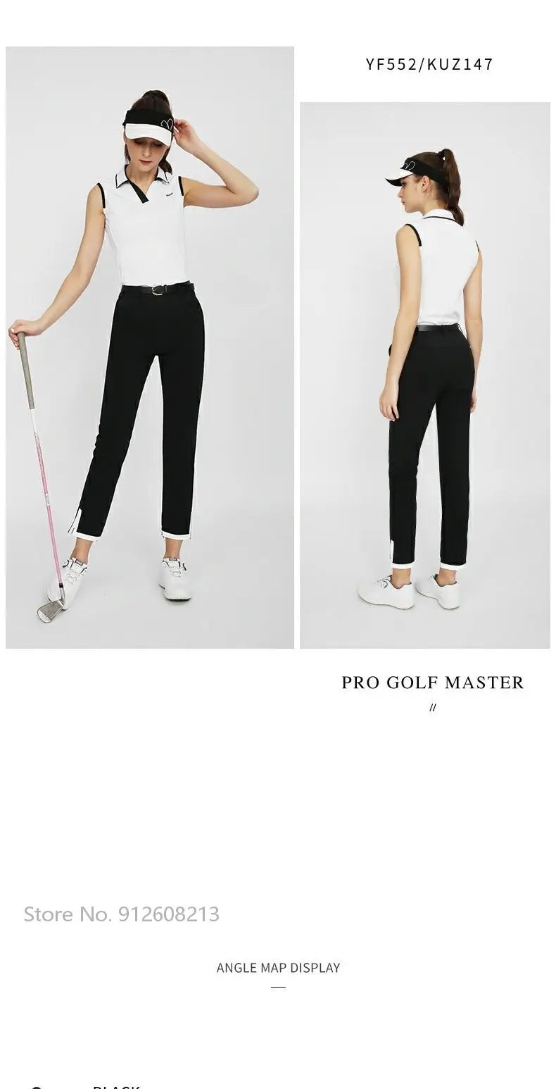 Summer Women Sports Trousers Elastic Split Golf Pants Lady High Waist Breathable Ankle Length Trousers XS-XL