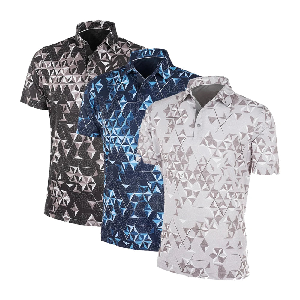 Diamond Pattern Men Golf Shirts Fashion Short Sleeves Sports Shirts Breathable Clothes