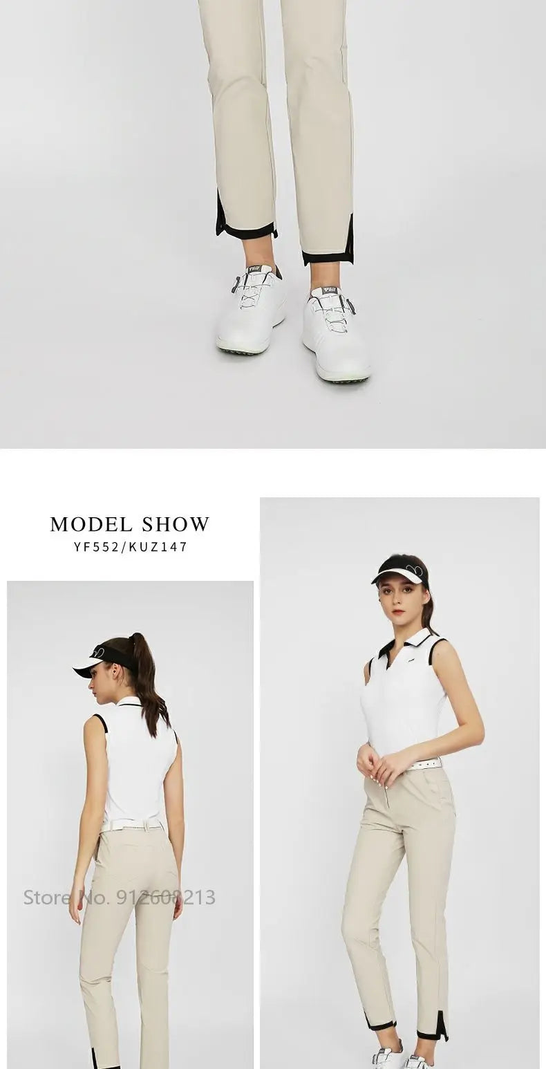 Summer Women Sports Trousers Elastic Split Golf Pants Lady High Waist Breathable Ankle Length Trousers XS-XL