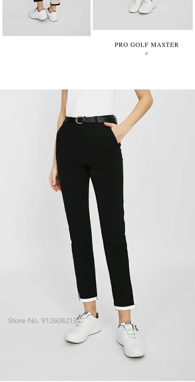 Summer Women Sports Trousers Elastic Split Golf Pants Lady High Waist Breathable Ankle Length Trousers XS-XL