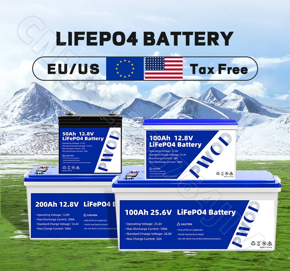12V 24V 48V Battery 100Ah 200Ah 50Ah Lithium Iron Phosphate Built-in BMS For EV, Golf Cart