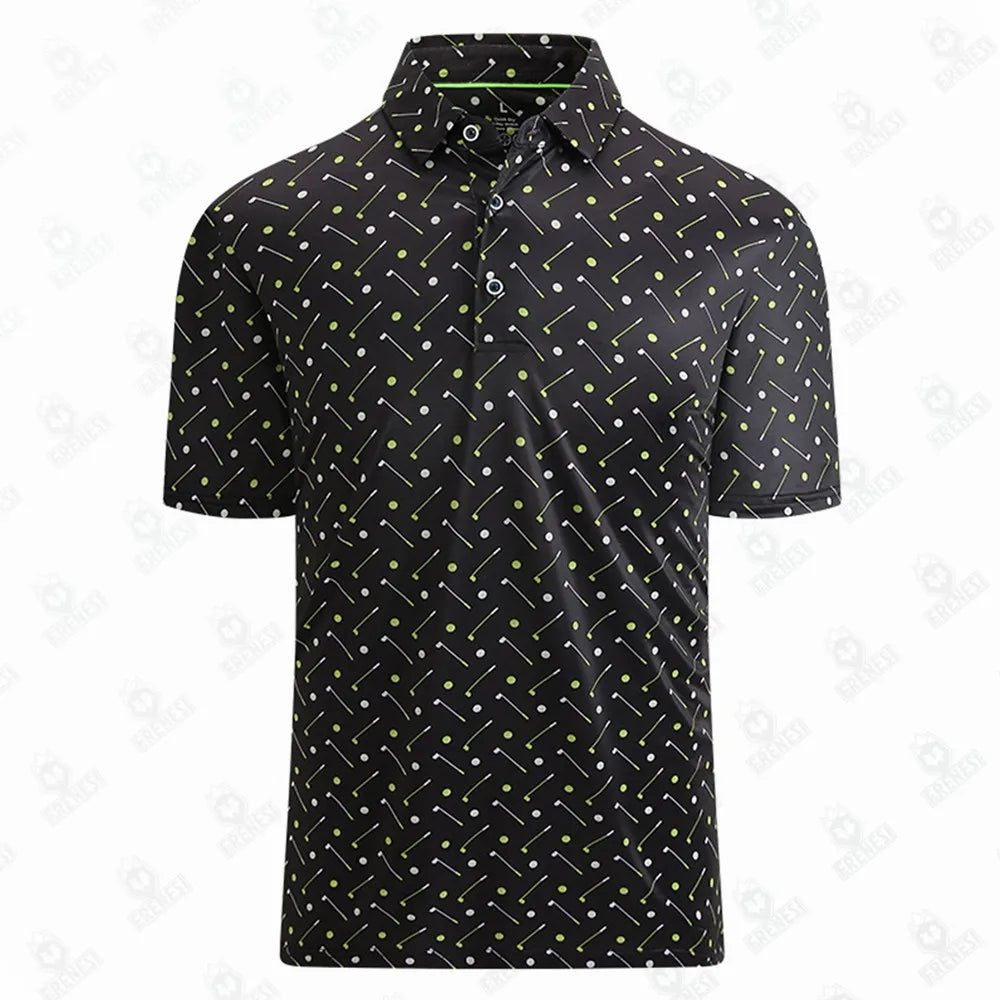 Men's Golf Shirt Polo Breathable Quick Dry Short Sleeved Top Printed Golf Top