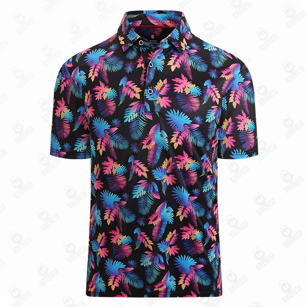 Men's Golf Shirt Polo Breathable Quick Dry Short Sleeved Top Printed Golf Top