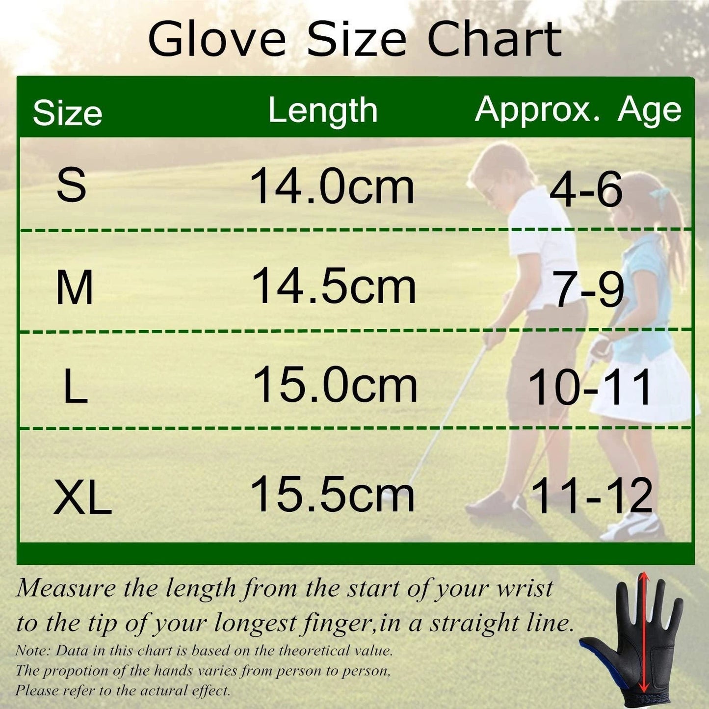 1 Pair Junior Kids Golf Gloves Boys /Girls Breathable Comfortable for Left/Right Hand