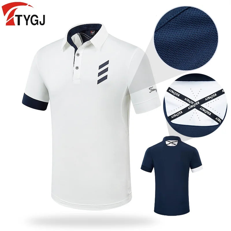 Golf T-shirt Men's Short Sleeved Tops Male Breathable Elastic Uniforms Golf Clothing Size M-XXL