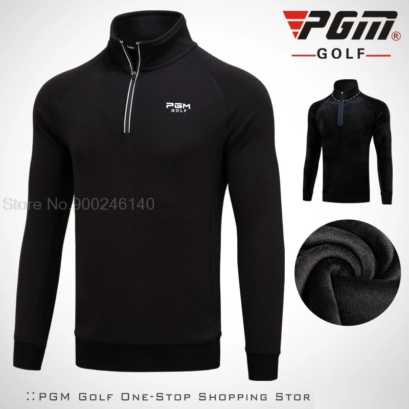 Mens Long Sleeved Pull Over Warm Winter Mens Golf Tops Zip Collar Golf Sportswear Windproof