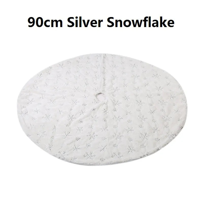 78/90/122cm Christmas Tree Skirt Faux Fur Carpet Snowflake White Plush Xmas Tree