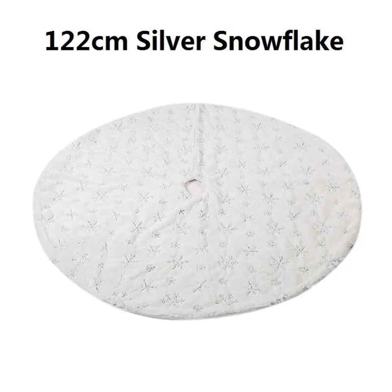 78/90/122cm Christmas Tree Skirt Faux Fur Carpet Snowflake White Plush Xmas Tree