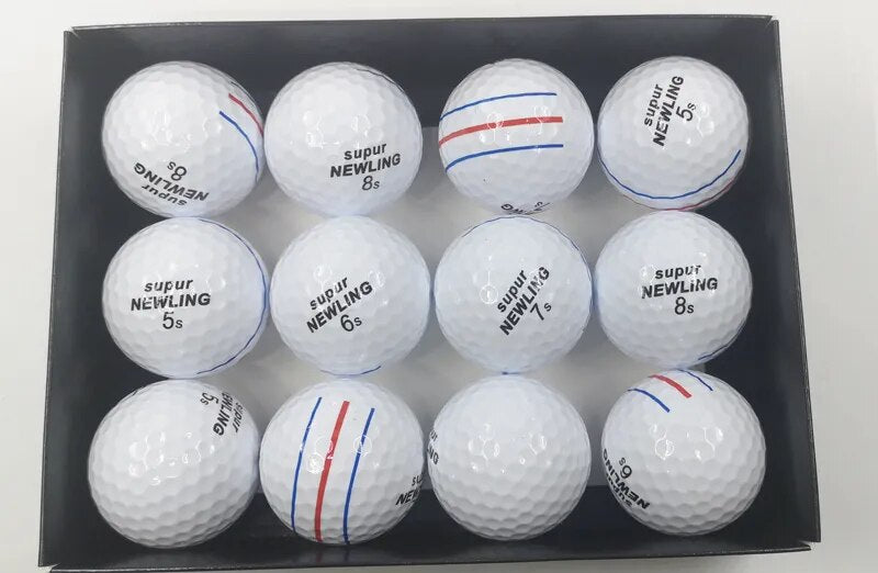 12 Pcs Golf Balls 3 Color Lines Aim Super Long Distance. 3-Piece/Layer Ball /Professional Competition