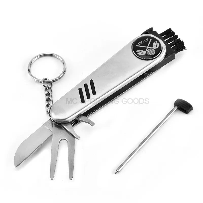 Multi-function Golf Tool, Magnetic Ball Mark, Brush, Score Pen, Golf Divot Repair Tool, Knife And Wrench.