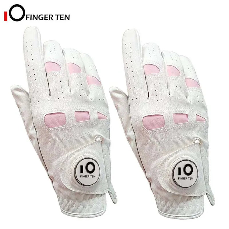 2 Pack or 1 Pair Cabretta Leather Womens Golf Gloves with Ball Marker Left Right Hand Extra Grip Ladies Sizes S M L XL