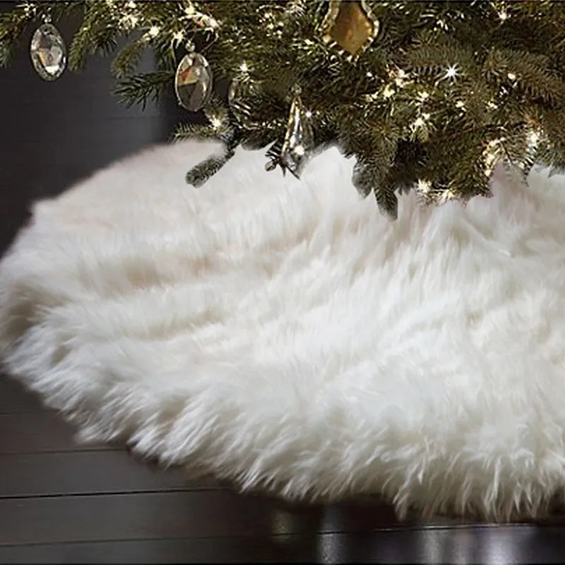 78/90/122cm Christmas Tree Skirt Faux Fur Carpet Snowflake White Plush Xmas Tree