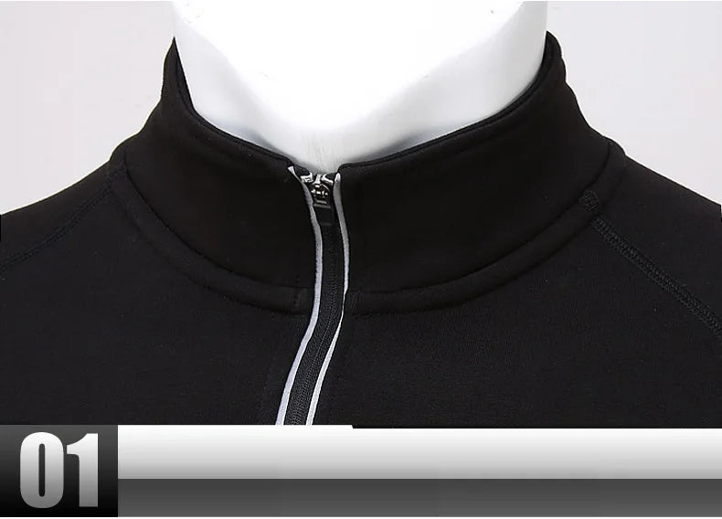 Mens Long Sleeved Pull Over Warm Winter Mens Golf Tops Zip Collar Golf Sportswear Windproof