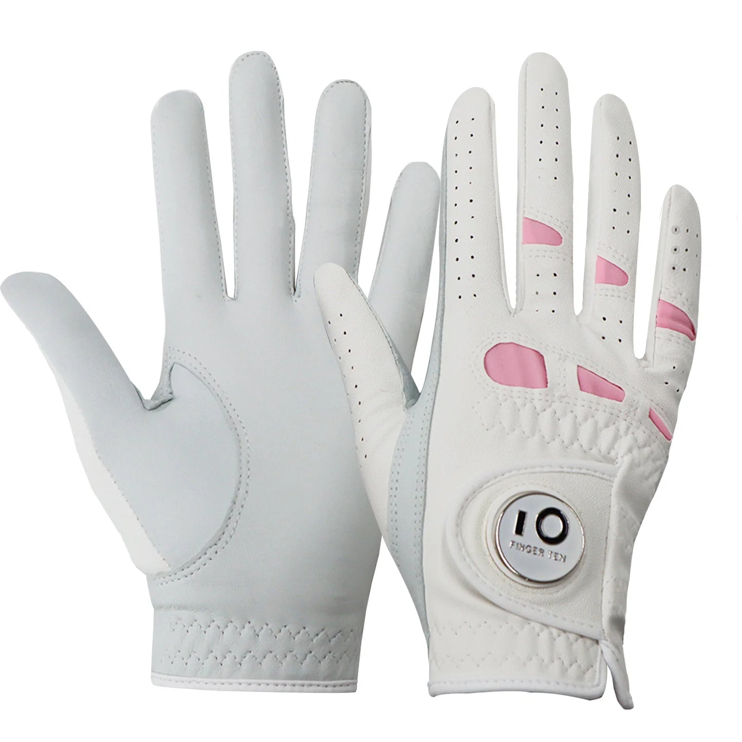 2 Pack or 1 Pair Cabretta Leather Womens Golf Gloves with Ball Marker Left/ Right Hand Sizes S M L XL