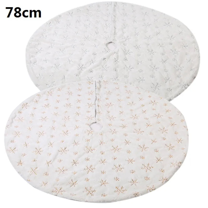 78/90/122cm Christmas Tree Skirt Faux Fur Carpet Snowflake White Plush Xmas Tree