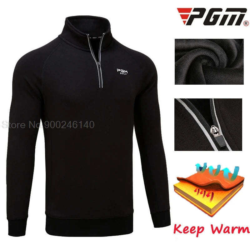 Mens Long Sleeved Pull Over Warm Winter Mens Golf Tops Zip Collar Golf Sportswear Windproof