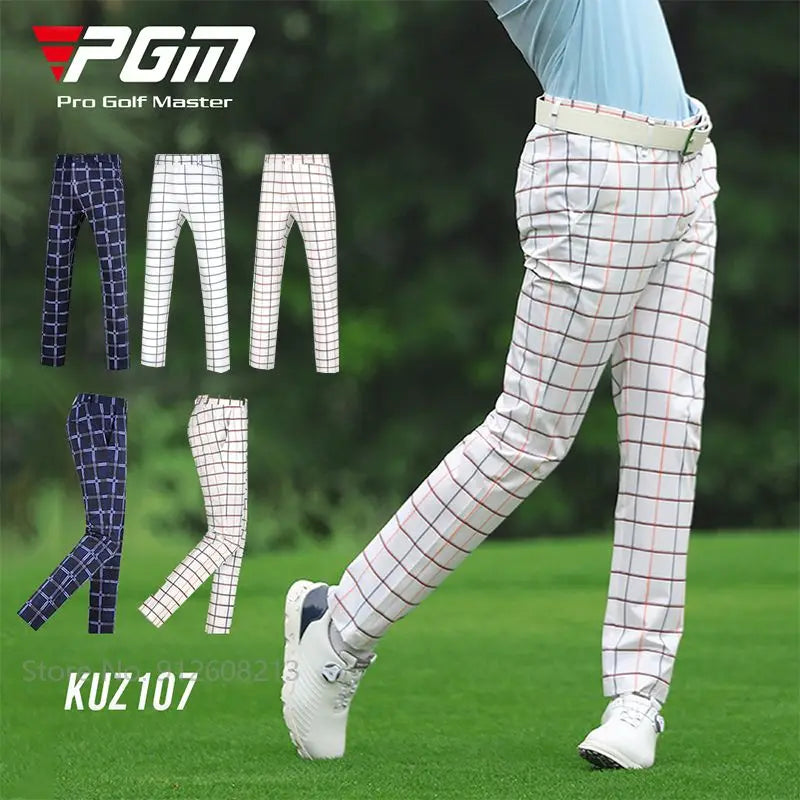 Mens Waterproof Golf Pants Male Golf Pants Outdoor Casual Plaid Trousers Breathable Sports Pants