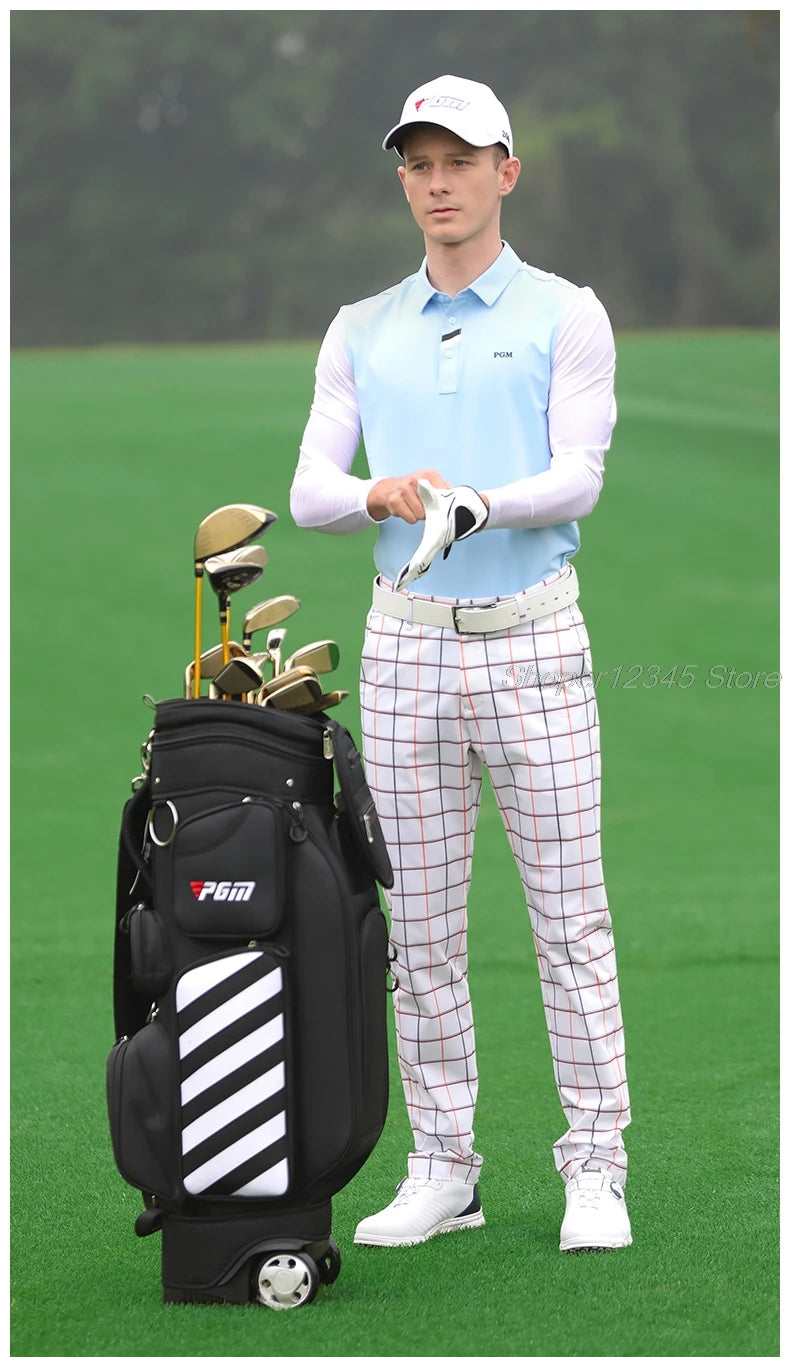 Mens Waterproof Golf Pants Male Golf Pants Outdoor Casual Plaid Trousers Breathable Sports Pants