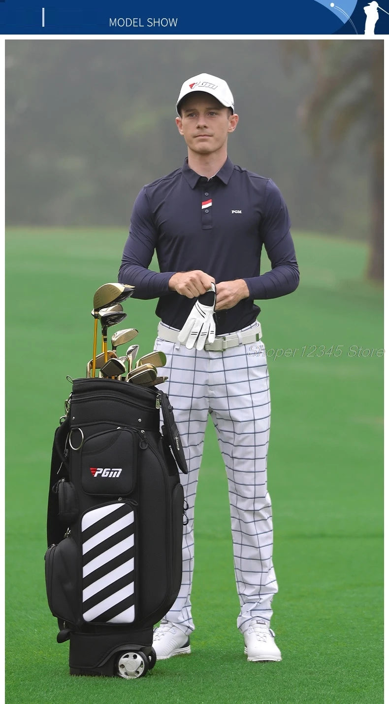 Mens Waterproof Golf Pants Male Golf Pants Outdoor Casual Plaid Trousers Breathable Sports Pants