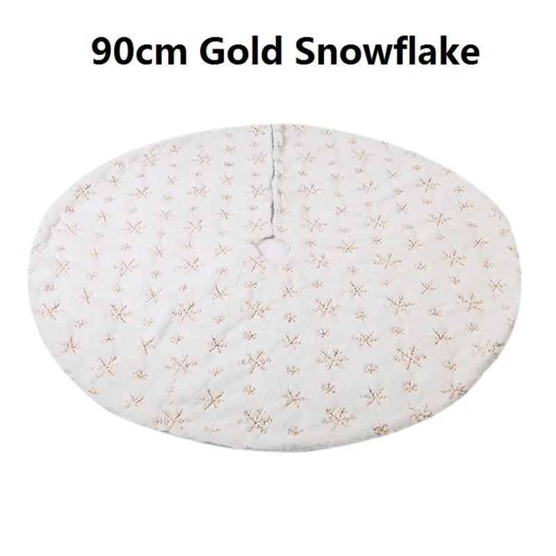 78/90/122cm Christmas Tree Skirt Faux Fur Carpet Snowflake White Plush Xmas Tree