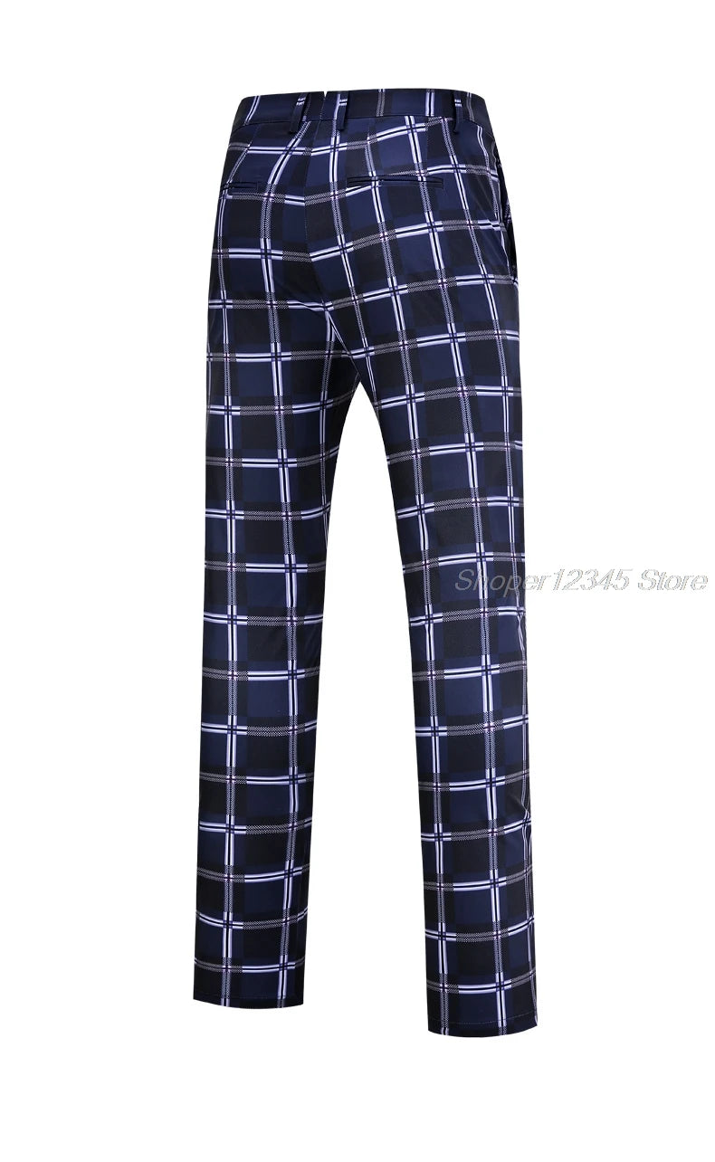 Mens Waterproof Golf Pants Male Golf Pants Outdoor Casual Plaid Trousers Breathable Sports Pants