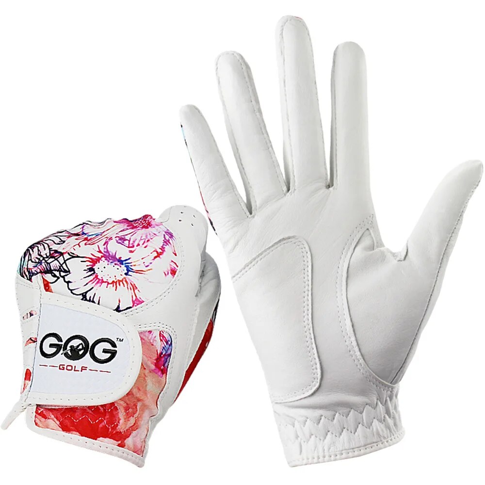 Golf Glove Women, Sheepskin Leather Printed Pattern Colorful, Soft Fit