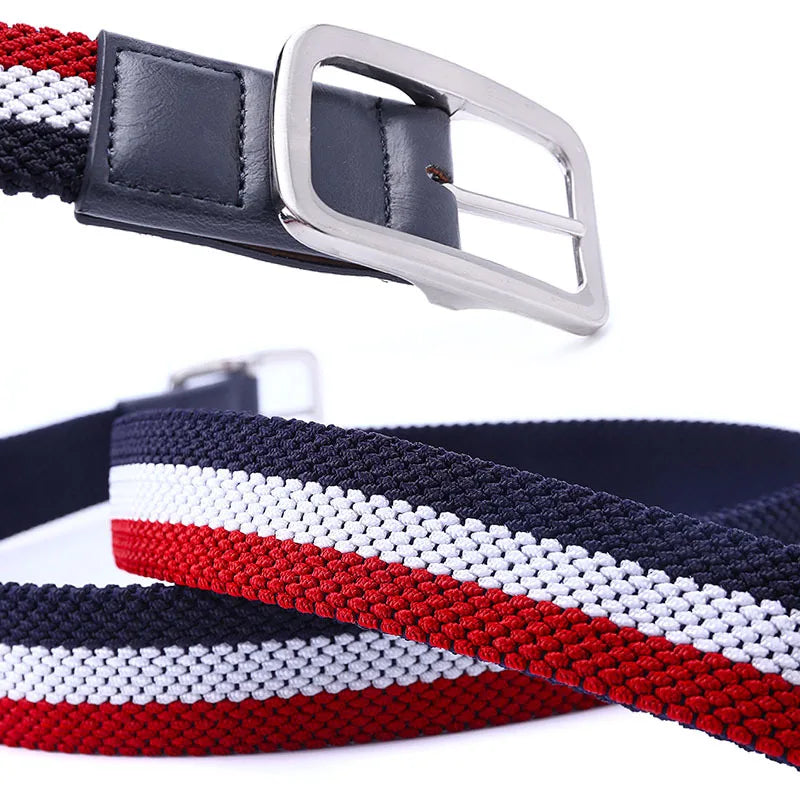 Mens Belt Double Sided Braided Elastic Stretch Fabric Golf Belt For Men with Buckle