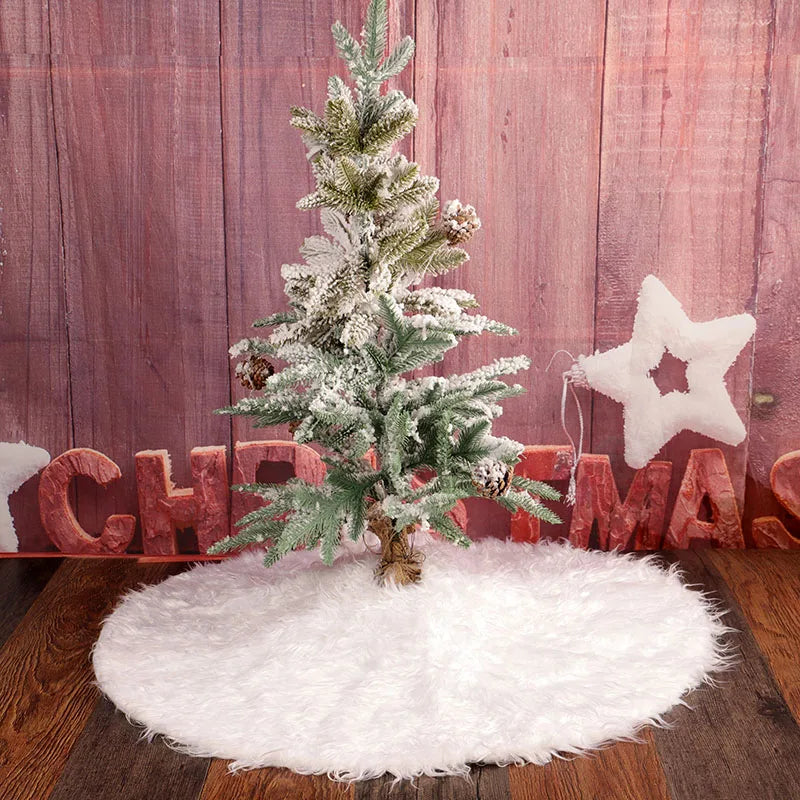 78/90/122cm Christmas Tree Skirt Faux Fur Carpet Snowflake White Plush Xmas Tree