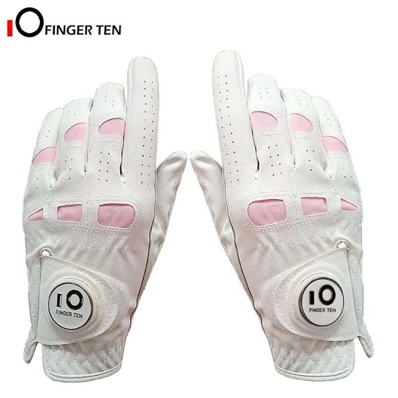 2 Pack or 1 Pair Cabretta Leather Womens Golf Gloves with Ball Marker Left Right Hand Extra Grip Ladies Sizes S M L XL
