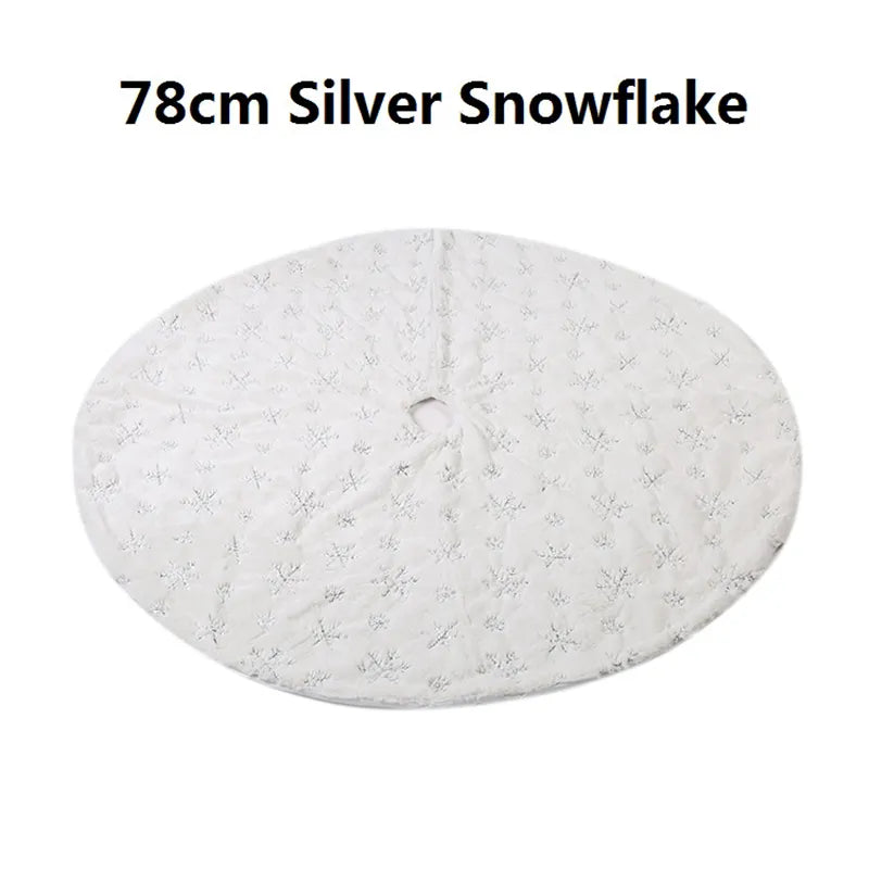 78/90/122cm Christmas Tree Skirt Faux Fur Carpet Snowflake White Plush Xmas Tree