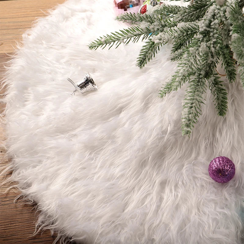 78/90/122cm Christmas Tree Skirt Faux Fur Carpet Snowflake White Plush Xmas Tree