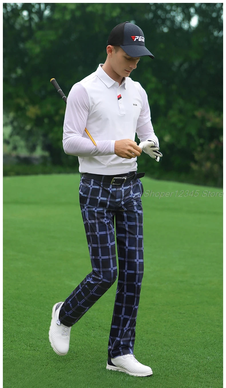 Mens Waterproof Golf Pants Male Golf Pants Outdoor Casual Plaid Trousers Breathable Sports Pants