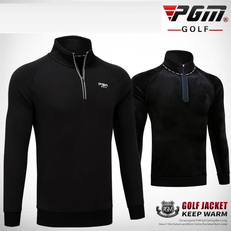 Mens Long Sleeved Pull Over Warm Winter Mens Golf Tops Zip Collar Golf Sportswear Windproof