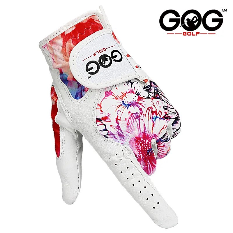 Golf Glove Women, Sheepskin Leather Printed Pattern Colorful, Soft Fit