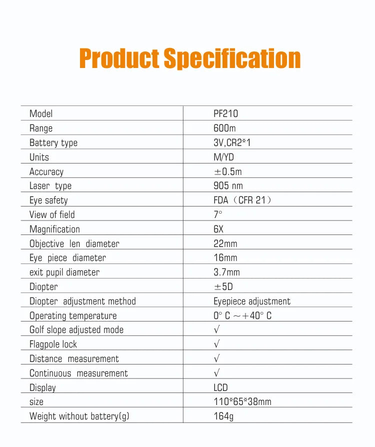 Golf Laser Rangefinder Measure 600M/Yard Distance Meter 6X Monocular For Golf / Sports / Hunting