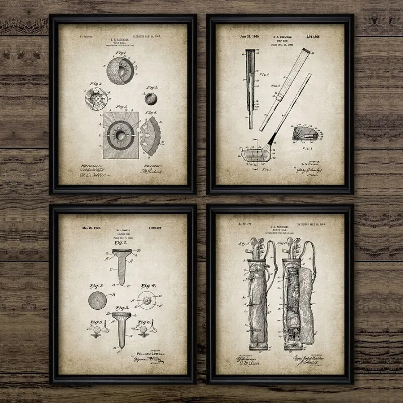 Vintage Golf Patent Print and Posters, Golf Blueprint Man Cave Wall Art Canvas Painting Wall Pictures