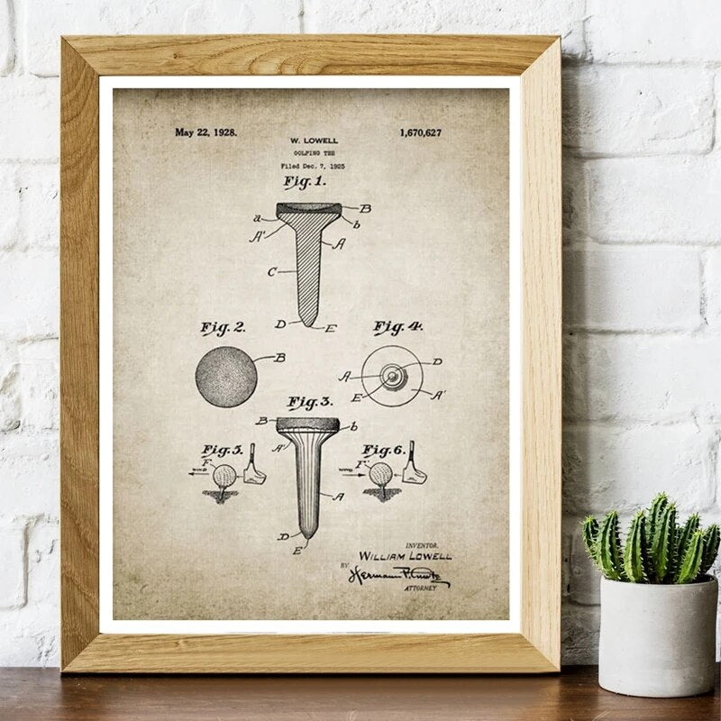 Vintage Golf Patent Print and Posters, Golf Blueprint Man Cave Wall Art Canvas Painting Wall Pictures