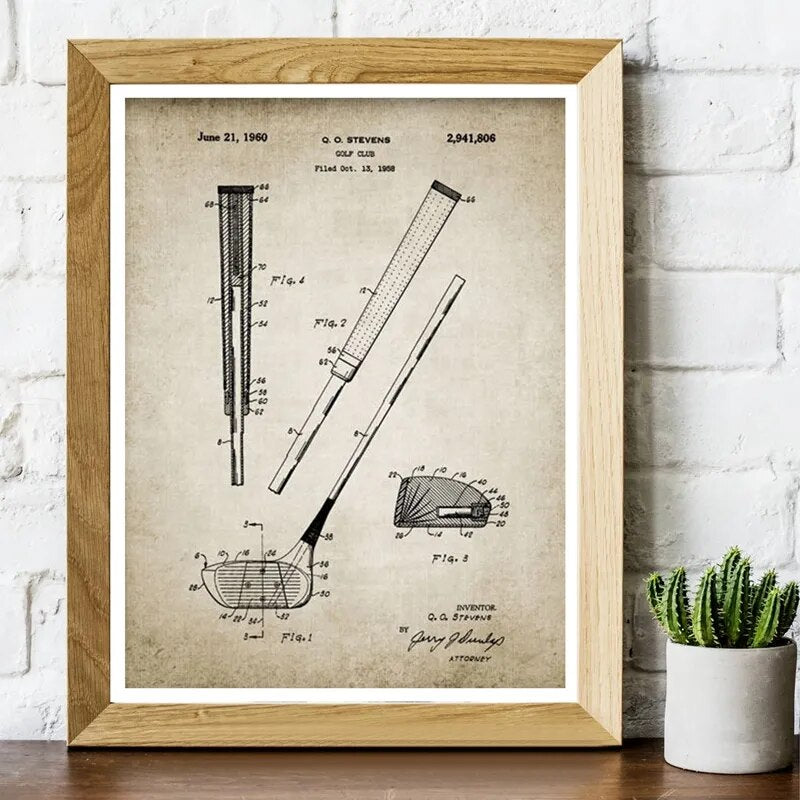 Vintage Golf Patent Print and Posters, Golf Blueprint Man Cave Wall Art Canvas Painting Wall Pictures