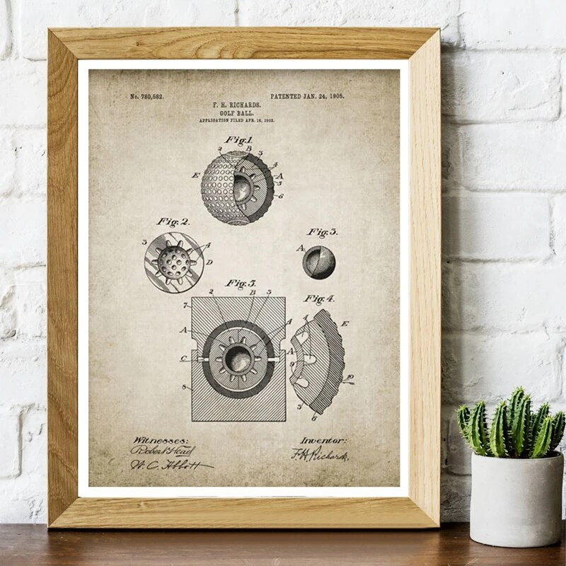 Vintage Golf Patent Print and Posters, Golf Blueprint Man Cave Wall Art Canvas Painting Wall Pictures