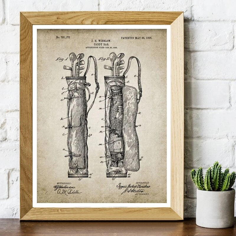 Vintage Golf Patent Print and Posters, Golf Blueprint Man Cave Wall Art Canvas Painting Wall Pictures