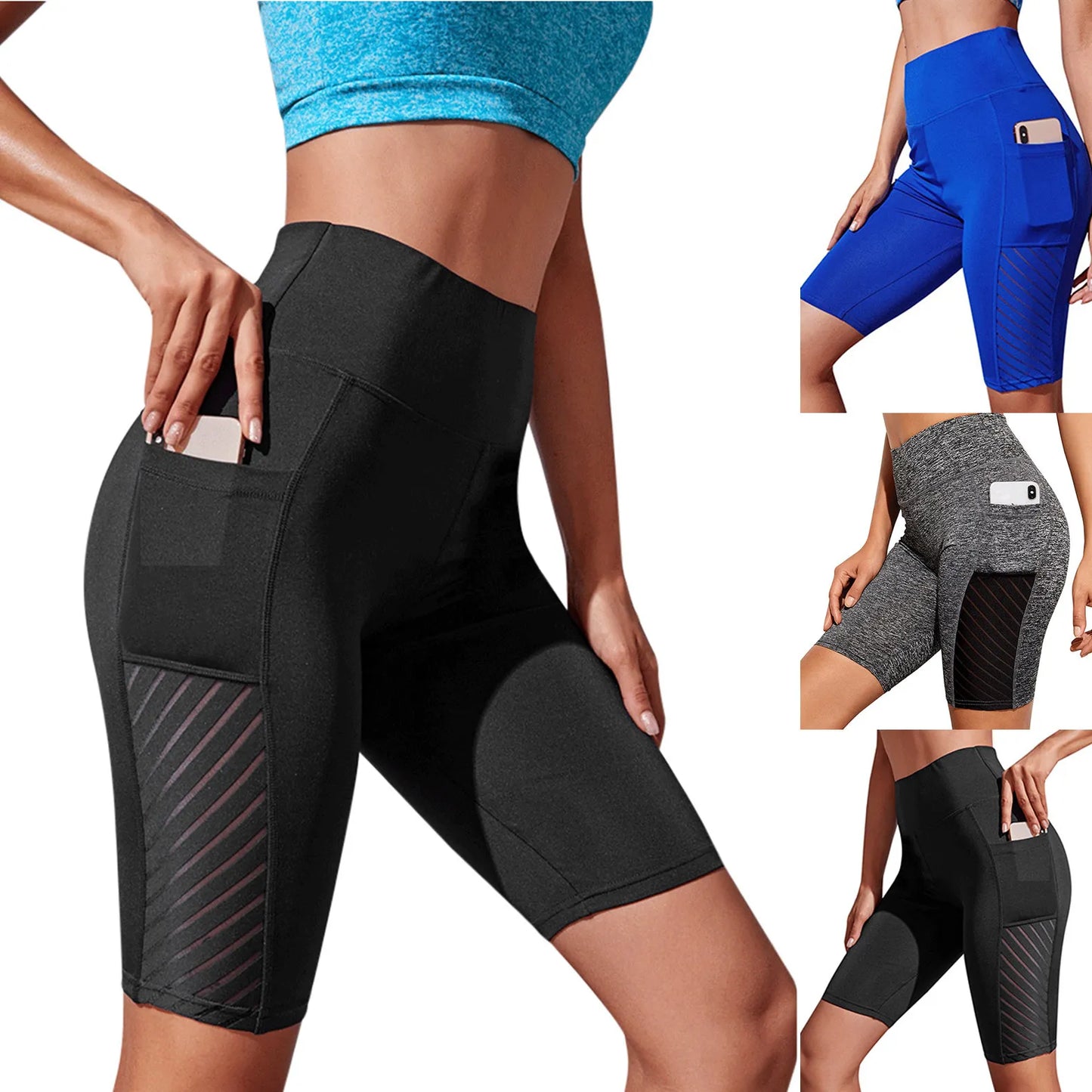 Gym, Jogging, Yoga, Womens High Waist, Sports, Fitness, Pocket Exercise , Shorts.