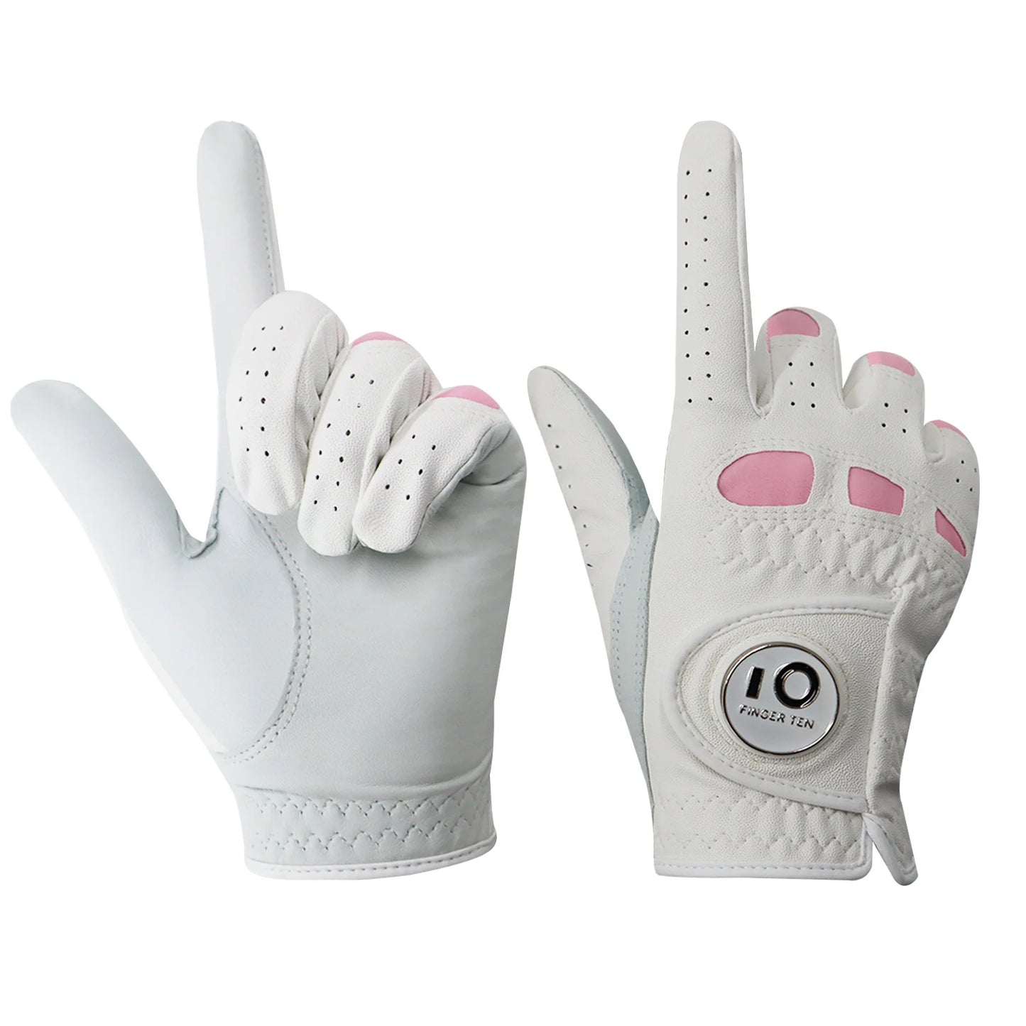 2 Pack or 1 Pair Cabretta Leather Womens Golf Gloves with Ball Marker Left/ Right Hand Sizes S M L XL