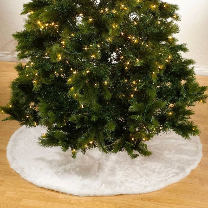 78/90/122cm Christmas Tree Skirt Faux Fur Carpet Snowflake White Plush Xmas Tree