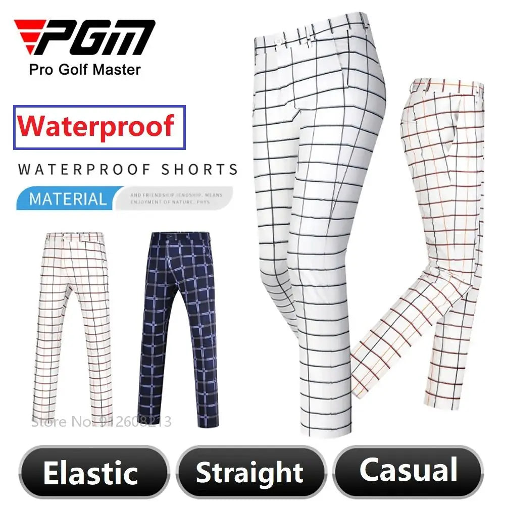 Mens Waterproof Golf Pants Male Golf Pants Outdoor Casual Plaid Trousers Breathable Sports Pants