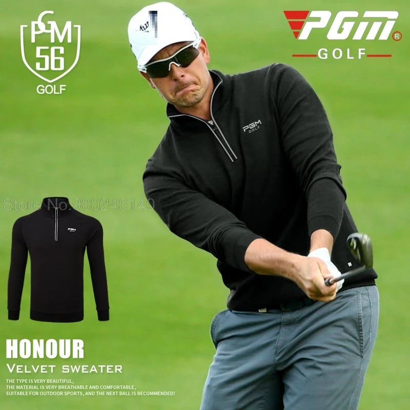 Mens Long Sleeved Pull Over Warm Winter Mens Golf Tops Zip Collar Golf Sportswear Windproof