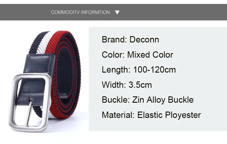 Mens Belt Double Sided Braided Elastic Stretch Fabric Golf Belt For Men with Buckle