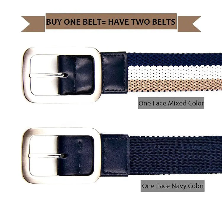 Mens Belt Double Sided Braided Elastic Stretch Fabric Golf Belt For Men with Buckle