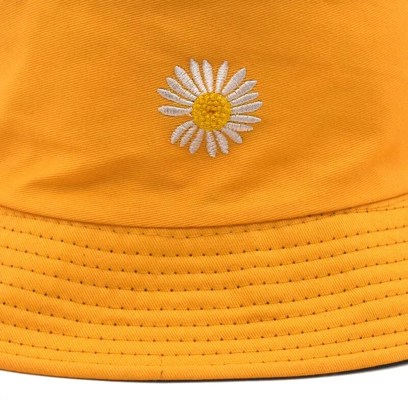 Daisy Double-Sided, Bucket Hats, Women's Embroidery Folded Golf Sun Hat.