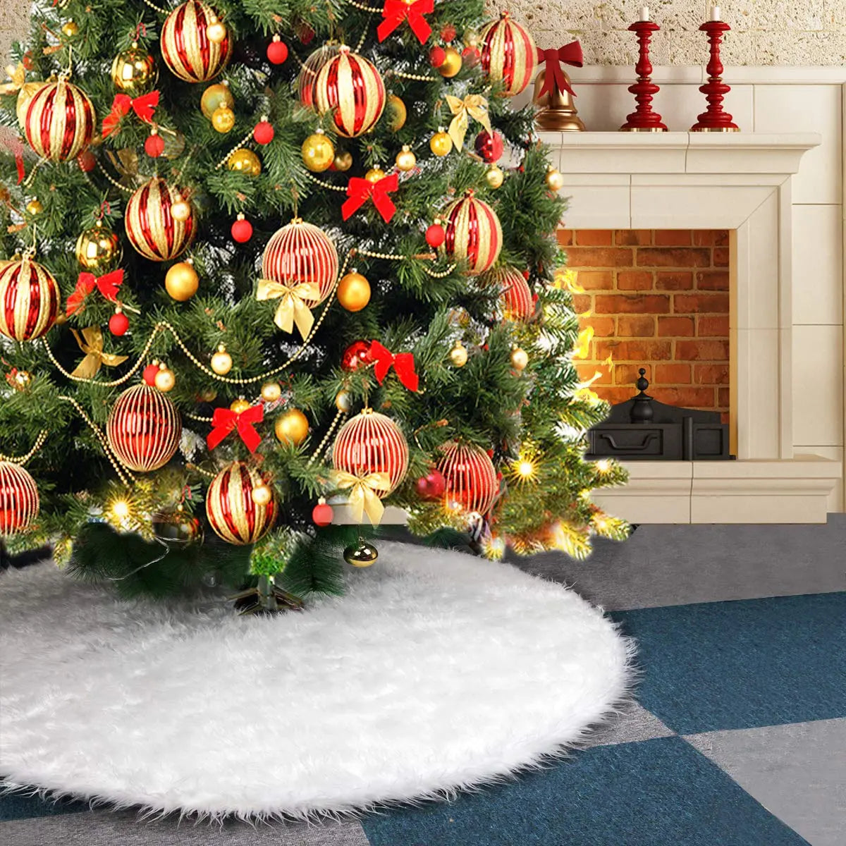 78/90/122cm Christmas Tree Skirt Faux Fur Carpet Snowflake White Plush Xmas Tree